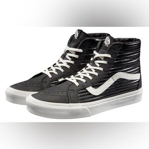 Vans Sk8-Hi Reissue Moto Leather Black White Sneakers Women's Size 7